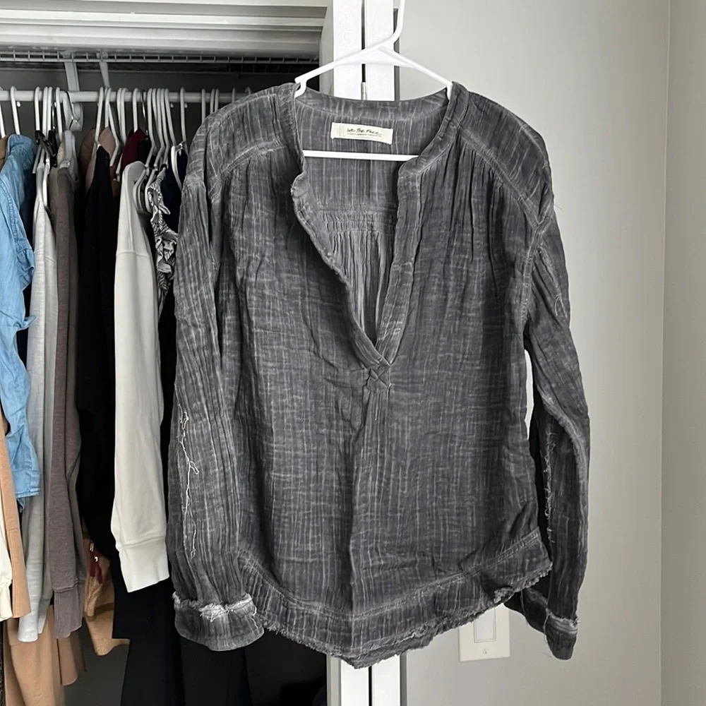 Free People Beachy Gauze Grey Top, lightly worn